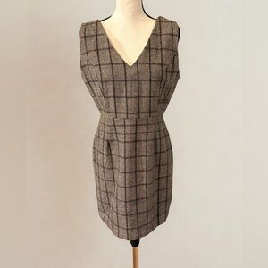 FAVLUX V-Neck Tweed Plaid Brown Mini Dress